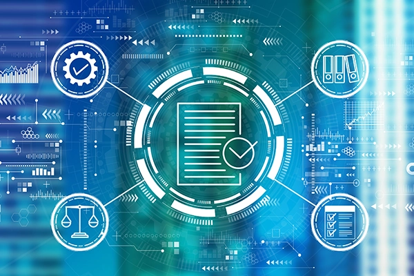 Digital network concept with 'Audit' and various financial icons representing audit and assurance services